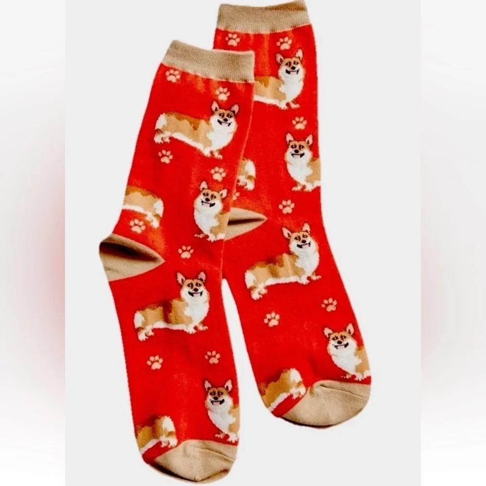 Corgi Dog Breed Novelty Socks Unisex Happy Tails Red 200 Needle Cotton Blend NEW